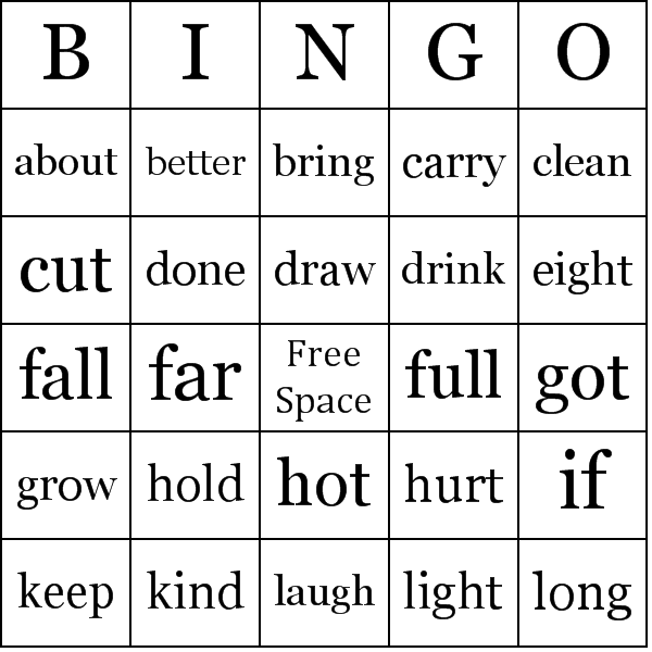 bingo words sight a cards word  use a words sight free with printable frequency common of are of group high