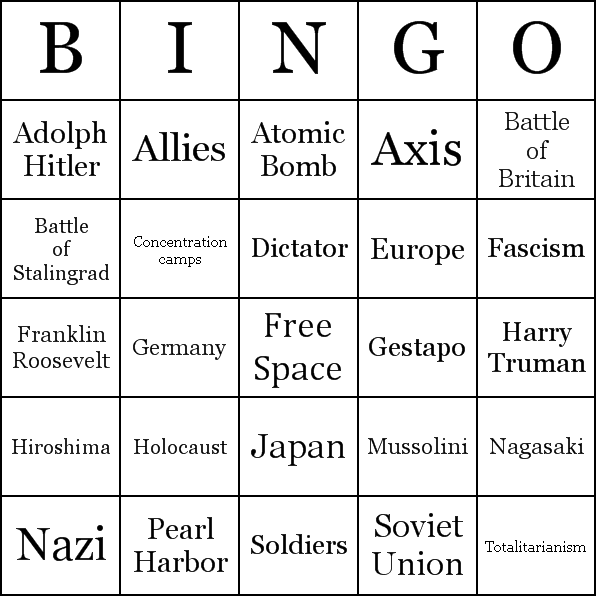 world war history. These World War 2 bingo cards