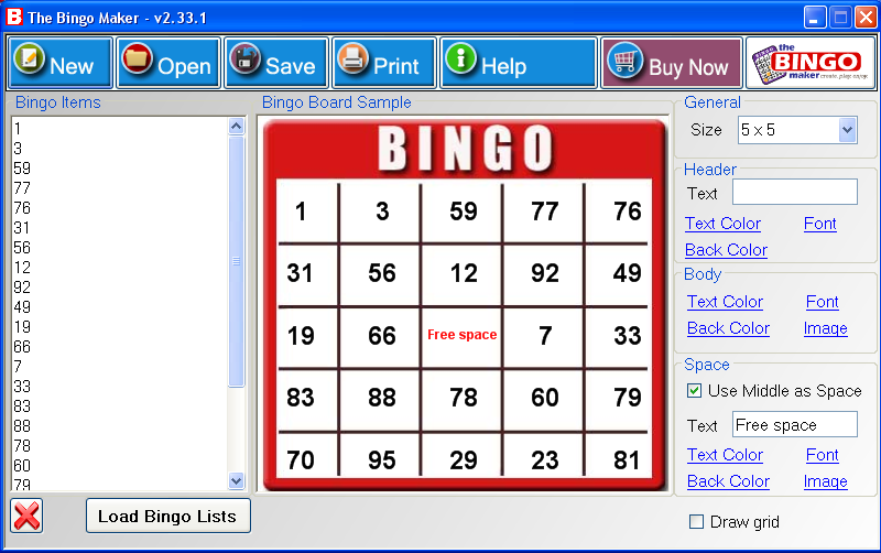 Create high quality bingo cards in minutes using your home computer