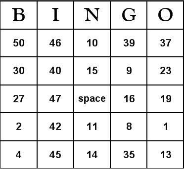 free classic bingo card