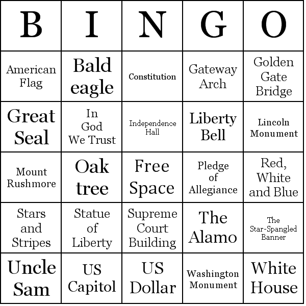 Symbols of the Usa Bingo Card Preview