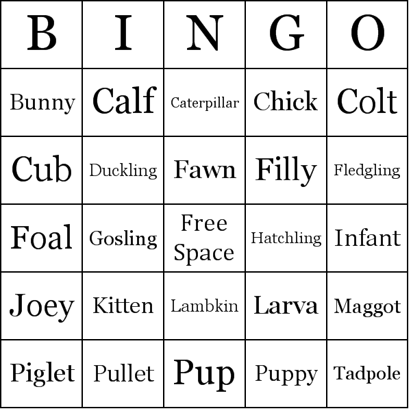 Baby Animals Bingo Card Preview
