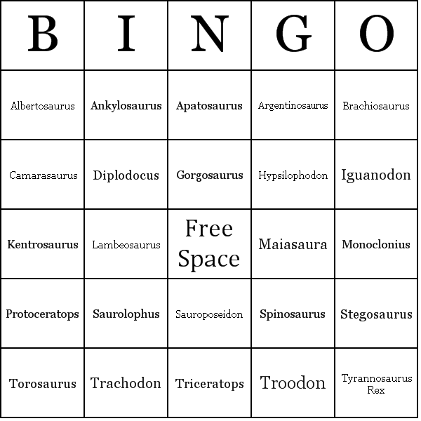 Dinosaurs Bingo Card Preview