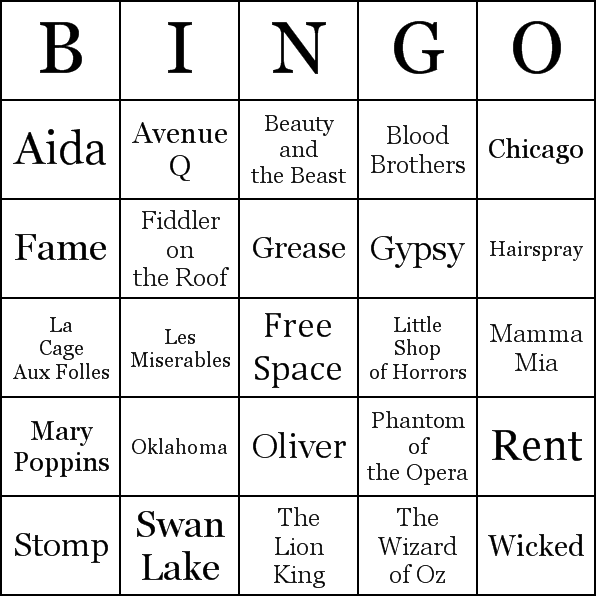 Famous Musicals Bingo Card Preview