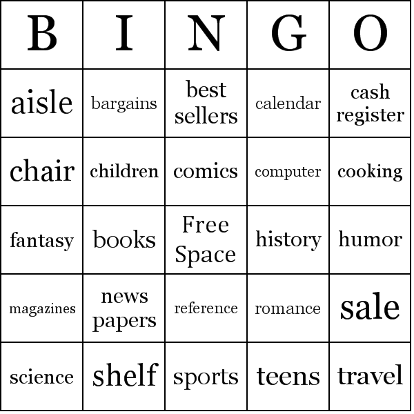 Book Store Bingo Card Preview