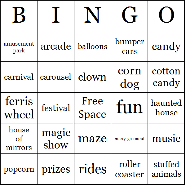 Fair Bingo Card Preview