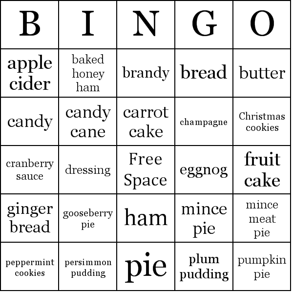 Christmas Foods Bingo Card Preview