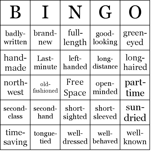 Compound Adjectives Bingo Card Preview