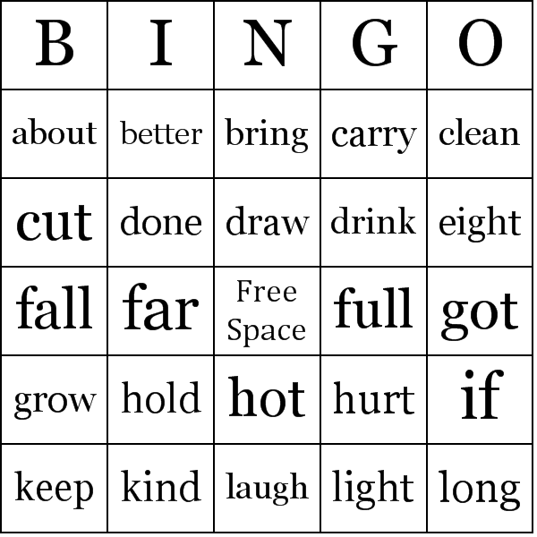 Sight Words 3rd Grade Bingo Card Preview