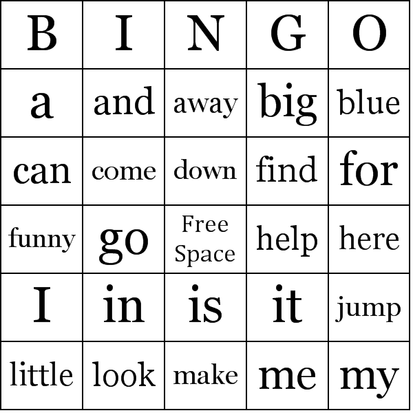 Sight Words Pre Primer Bingo Card Preview