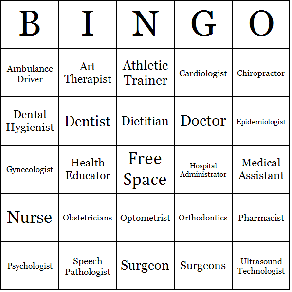 Careers in Medicine Bingo Card Preview