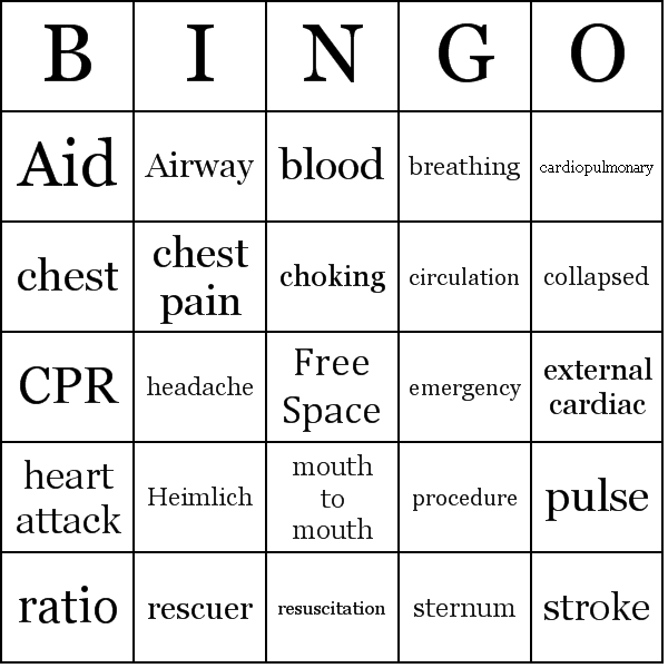 Cpr Bingo Card Preview