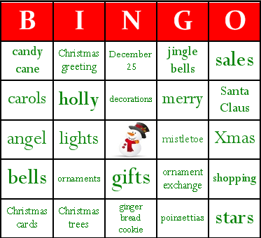 Christmas Bingo Card Preview