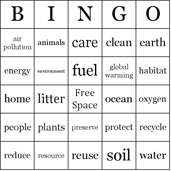 Earth Day Bingo Card Preview