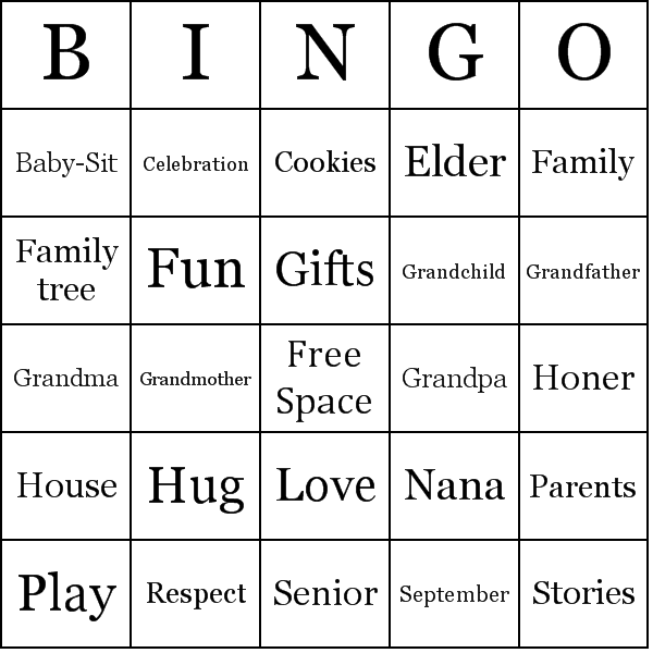 Grandparents Day Bingo Card Preview
