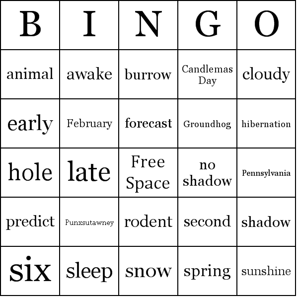 Groundhog'S Day Bingo Card Preview