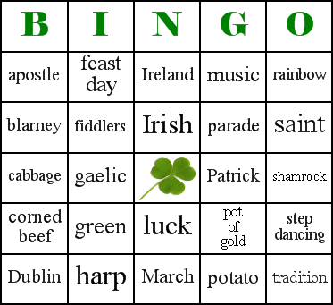 Saint Patrick'S Day Bingo Card Preview