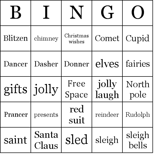 Santa Claus Bingo Card Preview