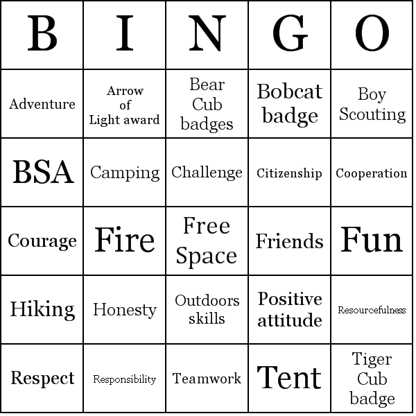 Boy Scouts Bingo Card Preview