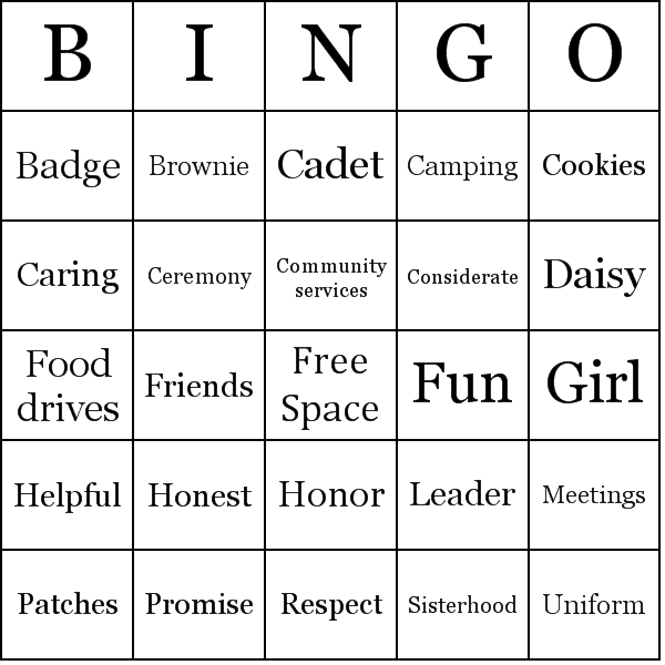 Girl Scouts Bingo Card Preview