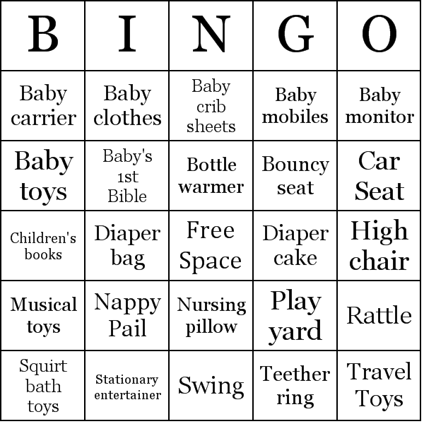 Baby Shower Gifts Bingo Card Preview