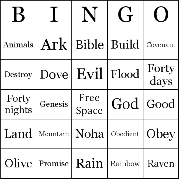 Noah'S Ark Bingo Card Preview