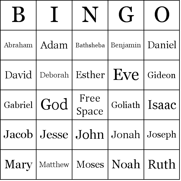 People of the Bible Bingo Card Preview