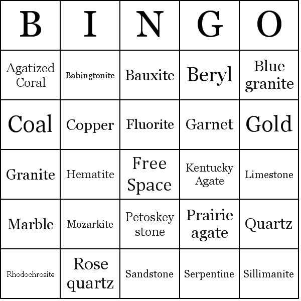 U.S.State Rocks and Minerals Bingo Card Preview