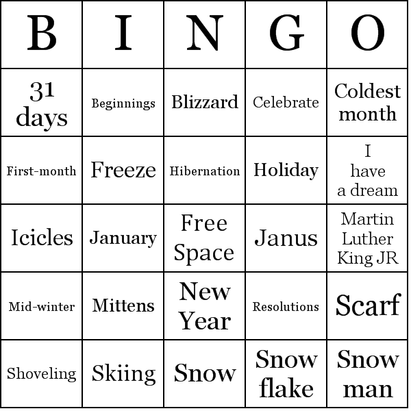 January Bingo Card Preview