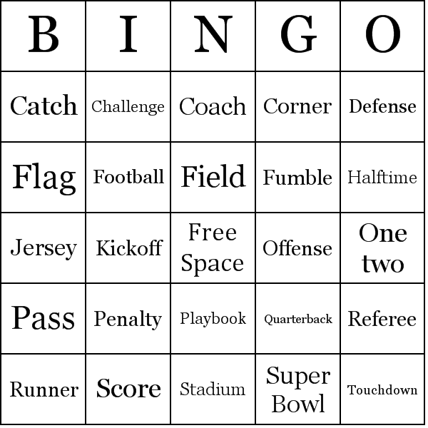 Football Bingo Card Preview