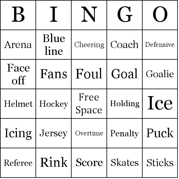 Hockey Bingo Card Preview