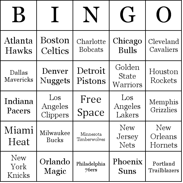 Nba Teams Bingo Card Preview