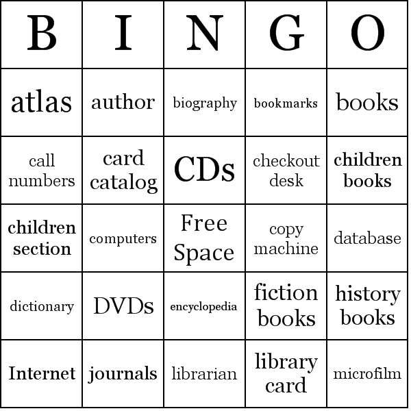 Library Bingo Card Preview