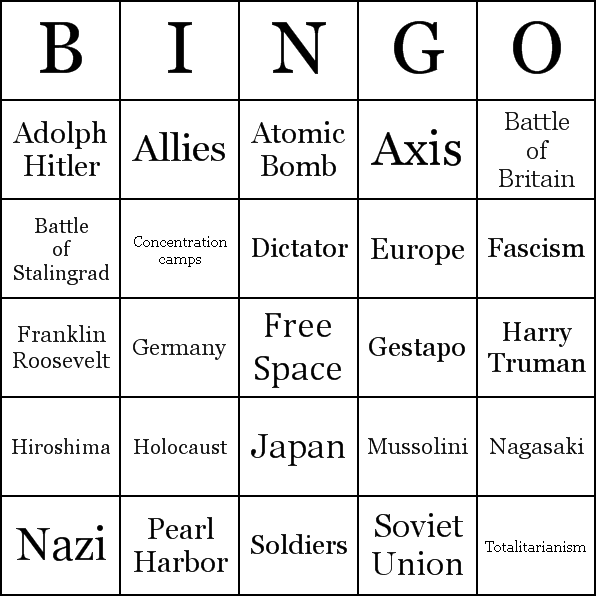 World War 2 Bingo Card Preview
